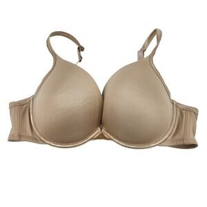 Cacique Smooth Boost Plunge Full Coverage Back Clasp Nylon Nude Bra Size 42C